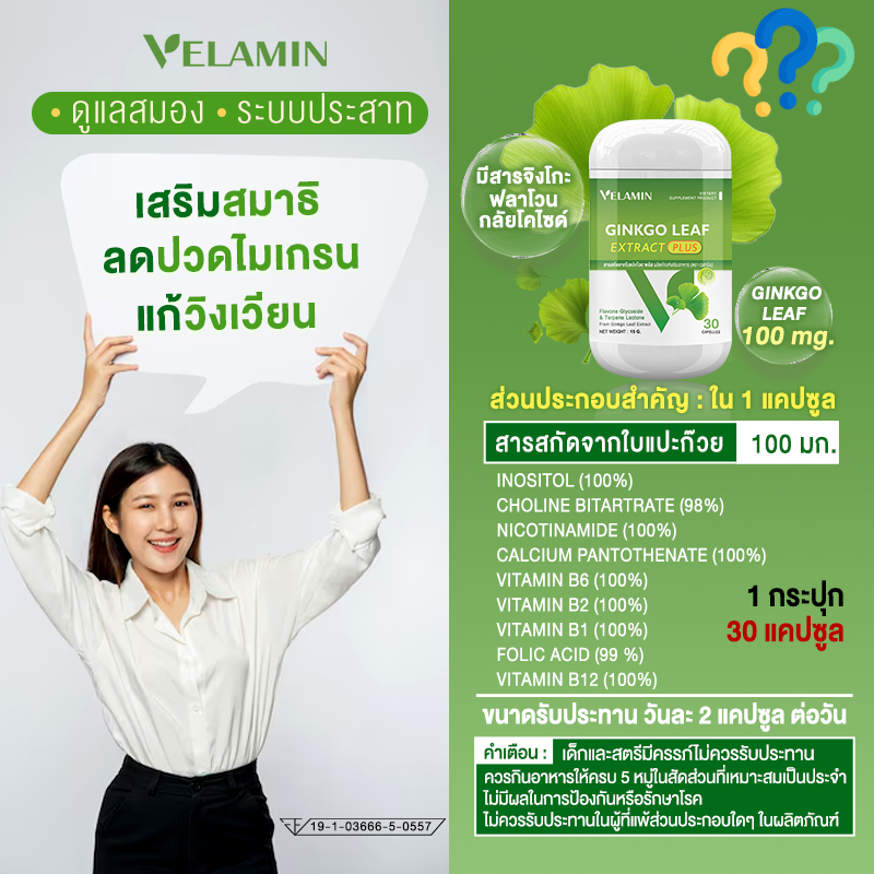 Velamin - Ginkgo Leaf Extract Plus - สารสกัดจากใบแปะก๊วย เสริมความจำ - Image 5